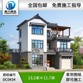 中式風(fēng)格三層帶車庫別墅設(shè)計(jì)圖紙及效果圖_農(nóng)村三層房屋設(shè)計(jì)圖紙,鼎川建筑
