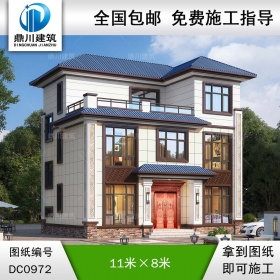 三層新中式帶露臺別墅施工圖紙及效果圖_農(nóng)村自建別墅設計,鼎川建筑