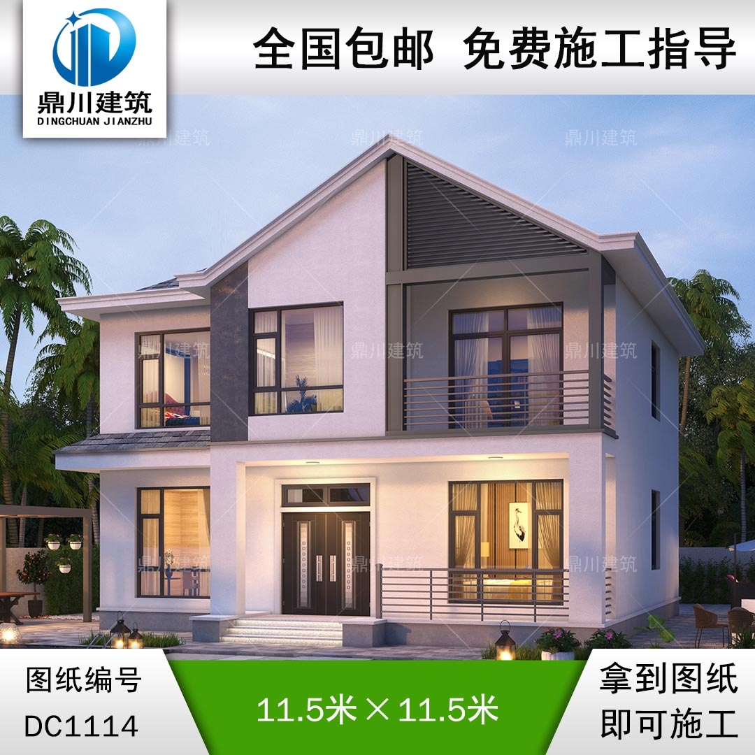 二層簡約別墅施工圖紙及外觀效果圖_新農(nóng)村自建別墅設(shè)計(jì),鼎川建筑