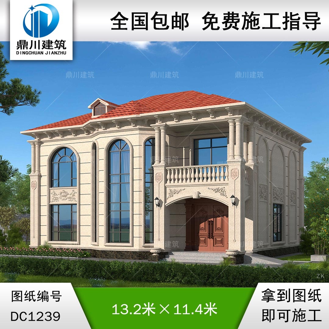 歐式二層復(fù)式別墅施工圖紙及效果圖_農(nóng)村自建別墅設(shè)計(jì),鼎川建筑
