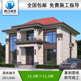 新中式二層別墅施工圖紙及效果圖_農(nóng)村自建別墅設計,鼎川建筑