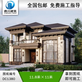新中式二層別墅效果圖及施工圖紙_農村自建別墅設計,鼎川建筑