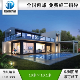 現代二層別墅效果圖及施工圖紙_農村自建別墅設計,鼎川建筑
