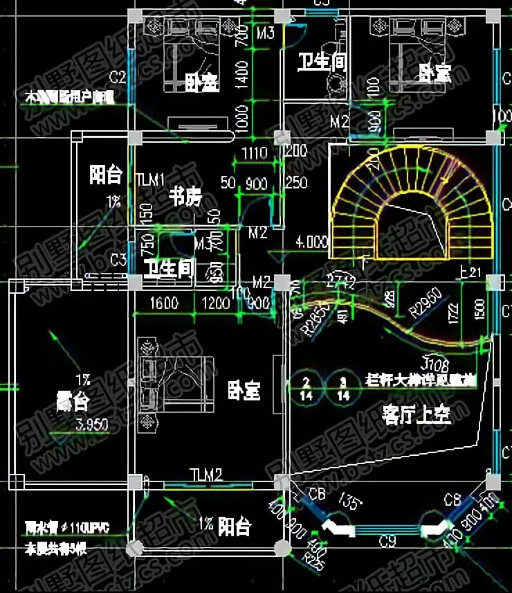 挑空客廳+旋轉(zhuǎn)樓梯，13×14三層優(yōu)雅大氣歐式別墅